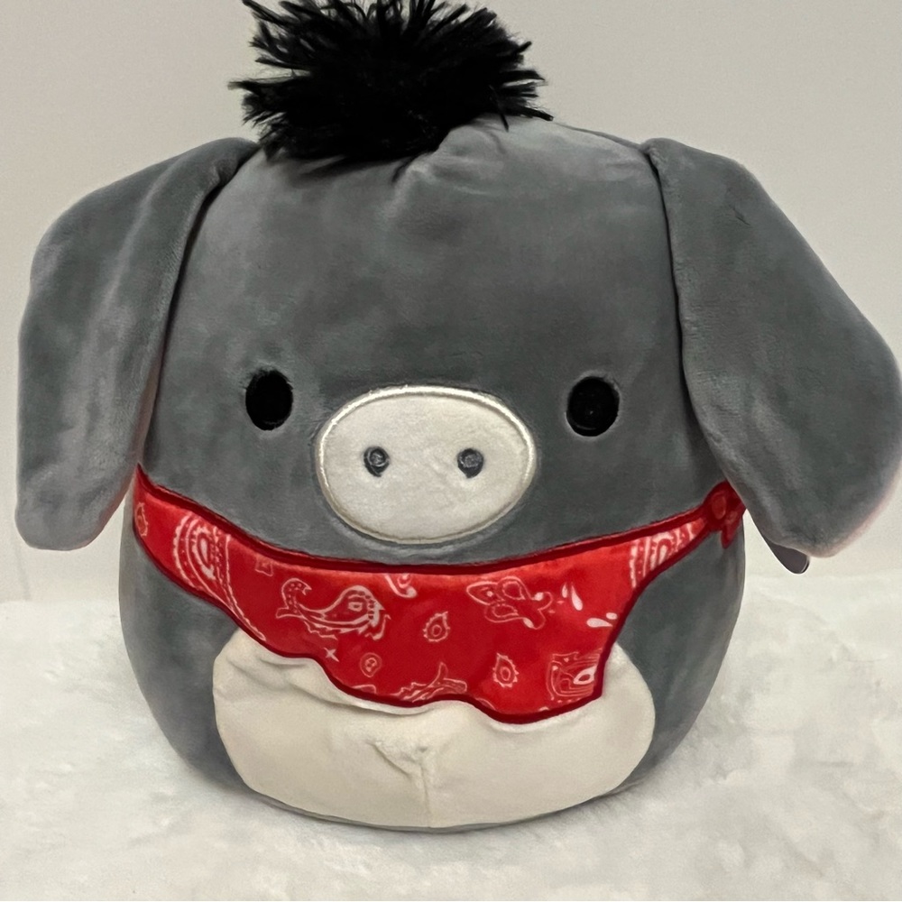 Squishmallow Jason Donkey, Red Bandana, Paisley, 8” New